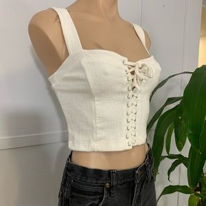 Corset tank top lace up tie front cream forever21